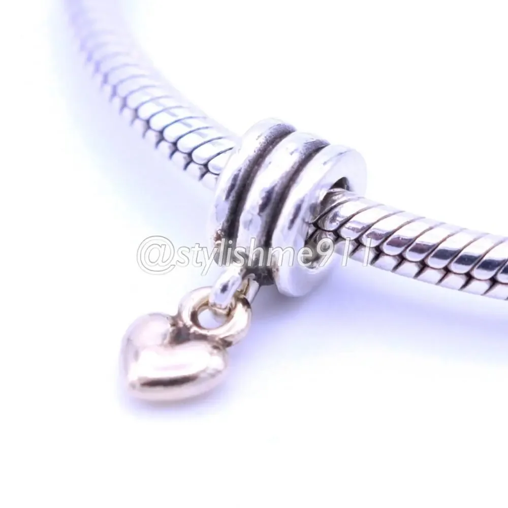 Authentic PANDORA Two-Tone Sterling Silver/ 14k Gold Heart Dangle - 790173